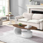 Modern Oval Coffee Table Set of 2, Wood Living Room Accent Coffee Table and - Image 3