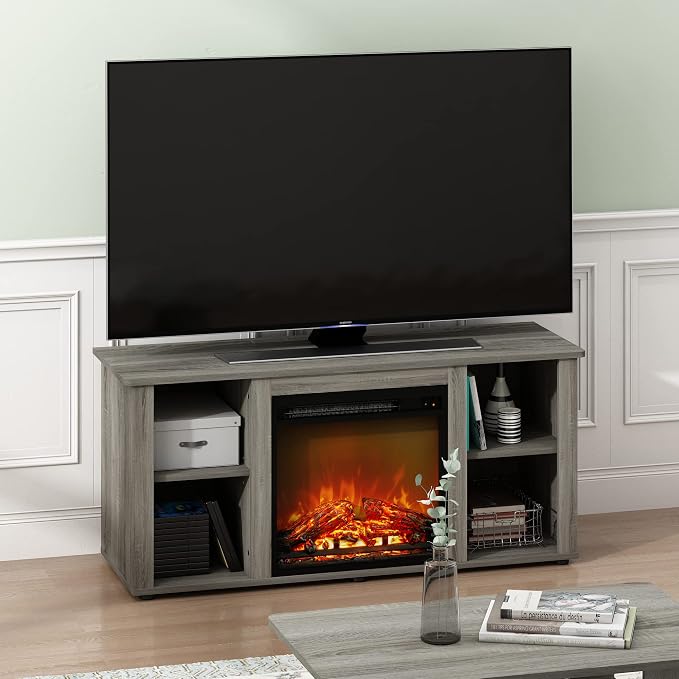 Furinno Jensen Fireplace Entertainment Center TV Stand - Image 4