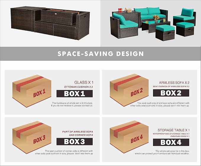 Tangkula 8 Piece Patio Furniture Set, Patiojoy Outdoor Space Saving PE Rattan - Image 2
