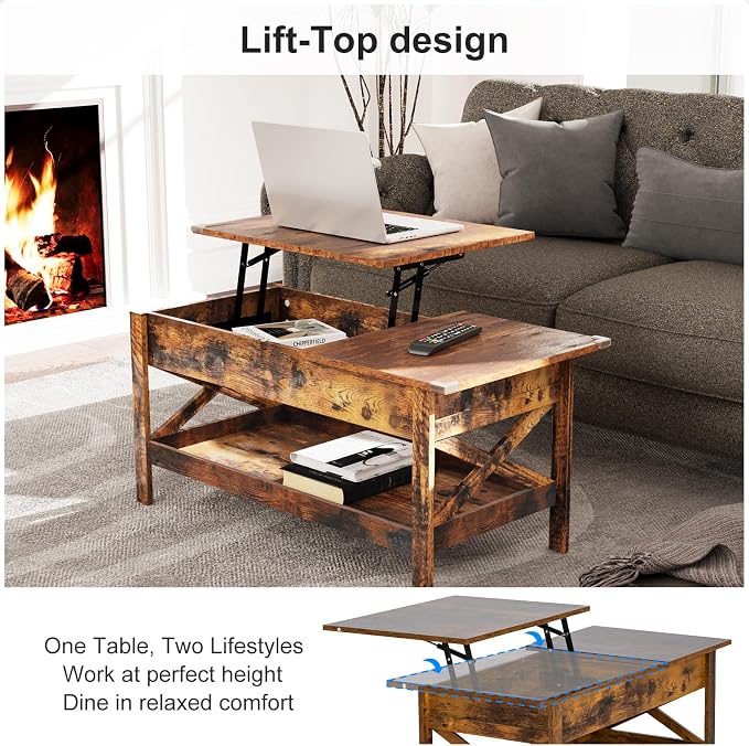 Lift Top Coffee Table with Storage, Small Coffee Table with Hidden Compartment - Image 5