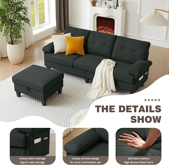 Sectional Sofa Couch for Living Room, Deep 3-Seater L Shaped Couches - Image 4