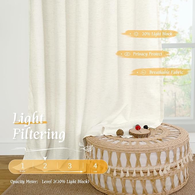 Light Filtering Natural Linen Curtains 63 Inch Length - Image 4