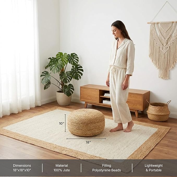 · REDEARTH · Jute Circular Low Pouf Ottoman - Image 5