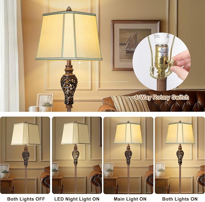 Vintage Floor Lamp with Nightlight, Farmhouse Style Design Tall Lamp Decor - Image 3