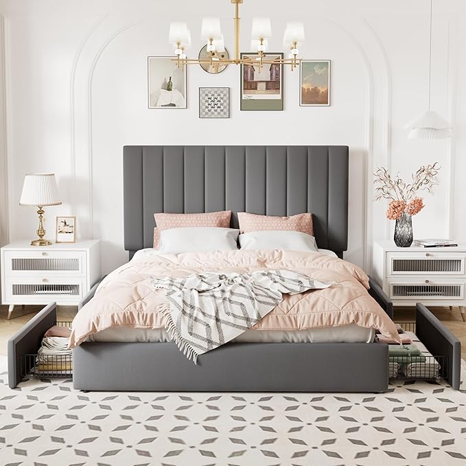 Allewie Full Size Storage Bed Frame, Vertical Channel Tufted Adjustable - Image 3