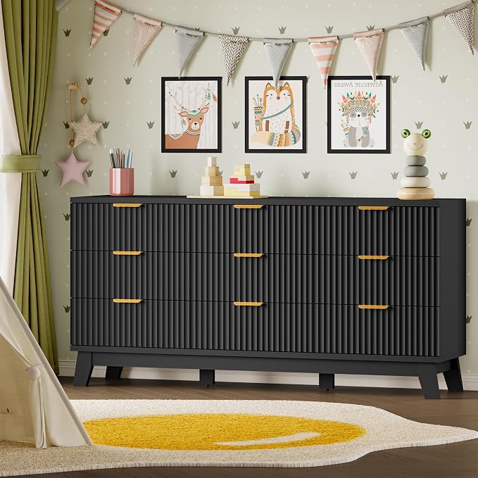BORNOON Fluted 9 Drawer Dresser, 57.1" Wide Modern Boho Chest of Drawers - Image 7