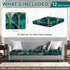 CALBODE 12Pcs Stretch Patio Cushion Cover, Art Deco Geometric Pattern Couch & - Image 2