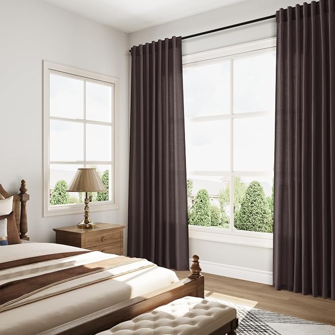 Cocoa Coffee Linen Curtains 84 Inch Length 2 Panels Set - Image 8