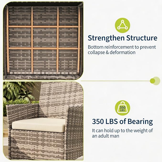 3-Piece Outdoor Furniture Set, PE Rattan Wicker Chairs - Image 5