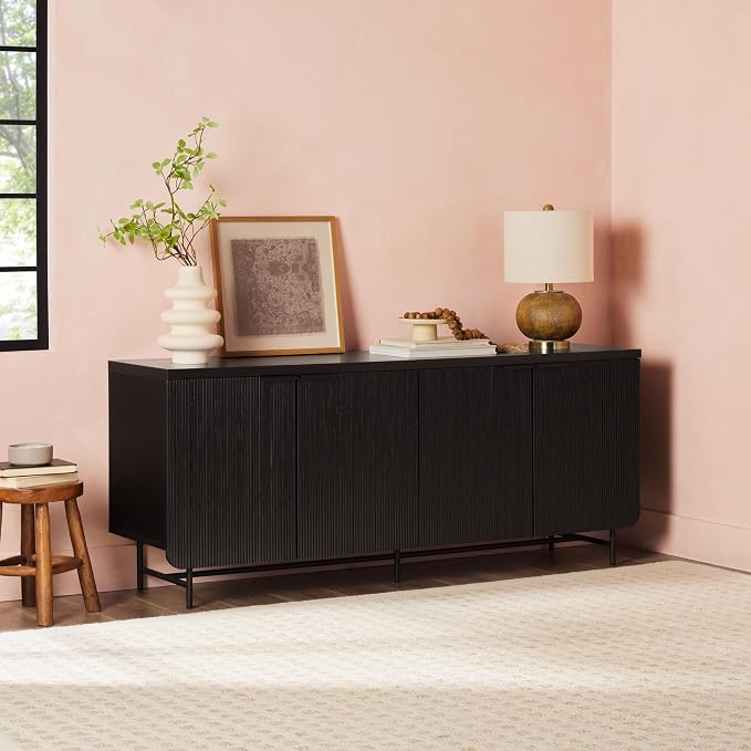 Walker Edison Reema Fluted 4-Door Kitchen Sideboard Buffet Console, 69 Inch - Image 2