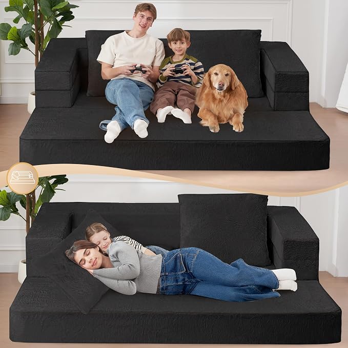 Futon Sofa Bed with Pillow, 3-in-1 Sleeper Sofa Bed with Removable Cover - Image 6