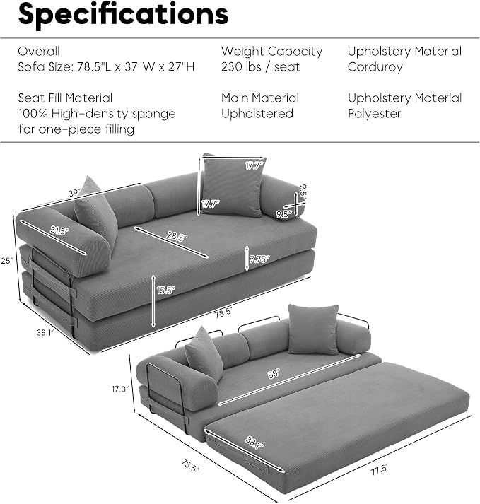 ZEIINPA Convertible Sleeper Sofa Bed - Image 2