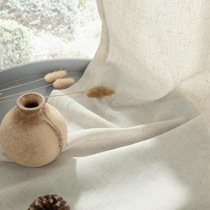 YoungsTex Natural Linen Curtains 63 Inch Length 2 Panels - Image 8