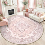 RELEANY Washable Area Rug, Round 8ft, Water Repellent, Pet Friendly, Vintage by RELEANY