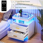 HNEBC Auto LED Nightstand Set of 2, High Gloss Bedside Table has 2 Drawers - Image 8