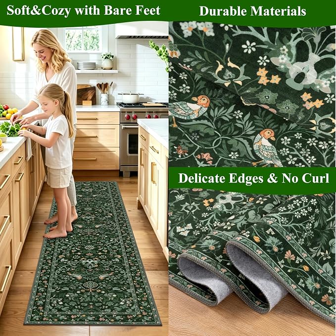 HEBE Hallway Runner Rug 2'x8', Washable Non Slip Kitchen Rug Runner | Soft Boho - Image 5