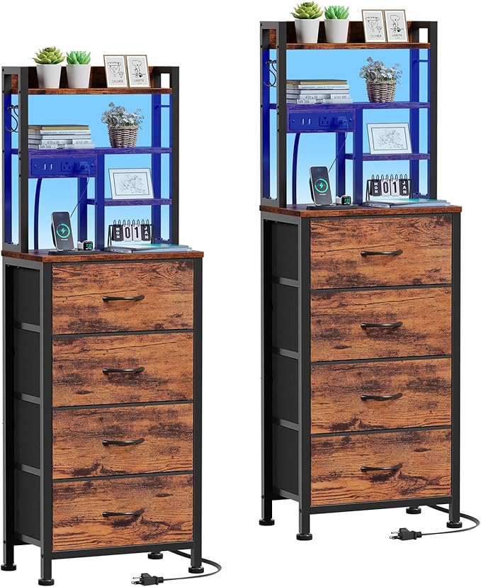 Furnulem Night Stand Set 2, LED Nightstand by Furnulem