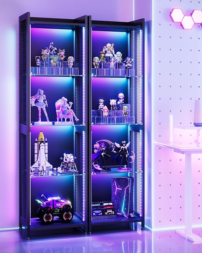AODK Display Case with LED Lights, Display Cabinet with Open Glass Shelves - Image 4