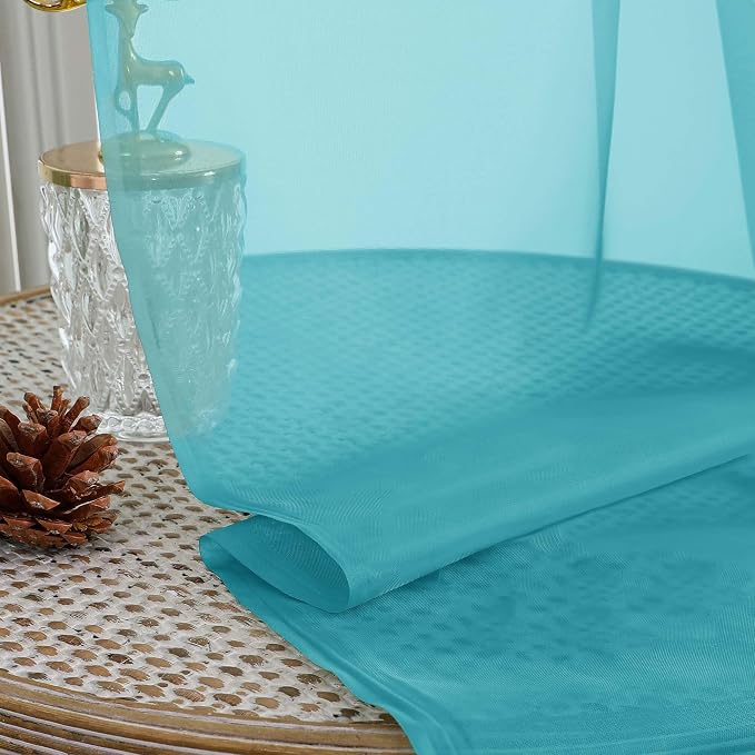 Sheer Curtains 84 Inches Long 2 Panels Set, Sheer Turquoise Curtains - Image 7