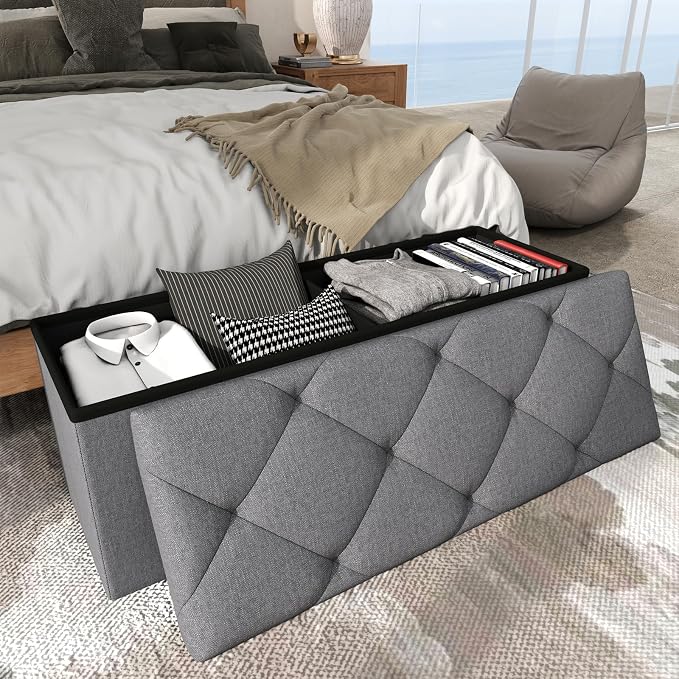 Folding Ottoman with Storage Bench, Storage Ottoman Bench, 30 Inches Ottoman - Image 4