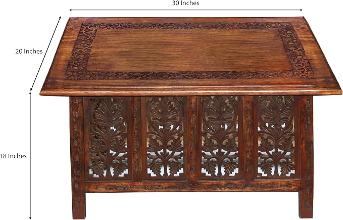 COTTON CRAFT Solid Wood Coffee Table – Hand Carved Center Table - Image 3