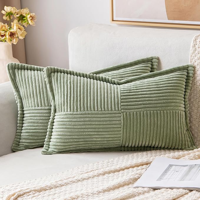MIULEE Decorative Lumbar Throw Pillow Covers 12x20 Inch Sage Green 2 Pack | by MIULEE