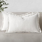 MIULEE Boho Linen Fringe Decorative Lumbar Throw Pillow Covers White 12x20 | by MIULEE