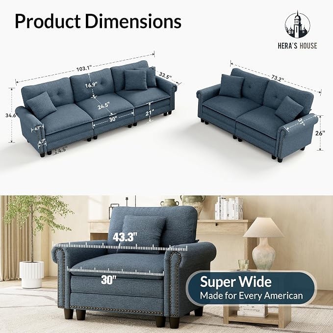 HERA'S HOUSE 2 Pieces Modular Sectional Sofa Sets, Oversized Couch Set - Image 2