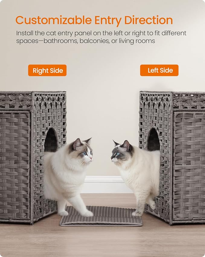 Feandrea Cat Litter Box Enclosure, Handwoven Rattan Hidden Litter Box Furniture - Image 5