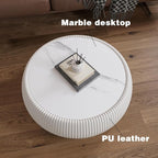 27.55" Round Marble Coffee Table, Modern Drum Coffee Cocktail Center Tables - Image 6