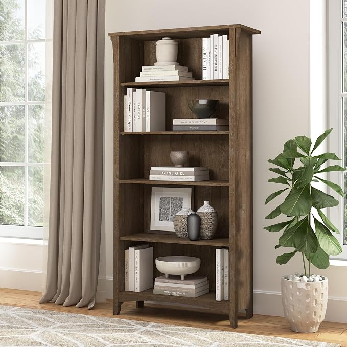 Bush Home Salinas 5 Shelf Bookcase in Ash Brown, Tall Bookshelf, Large Book - Image 2