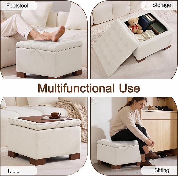 WUTUTUEE 24" Square Fabric Storage Ottoman - Image 6