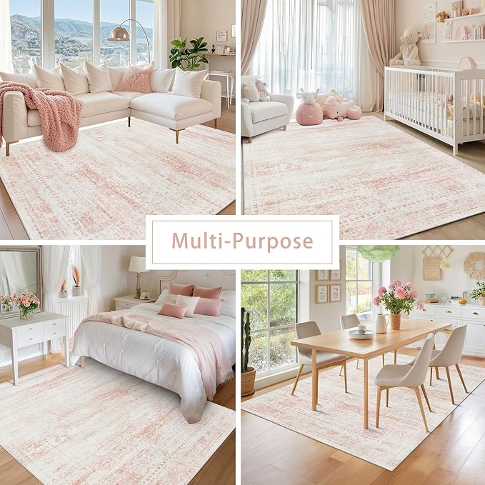 Pink Washable Rugs 8x10 Area Rugs - Image 5