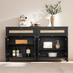 SICOTAS Sideboard Buffet Storage Cabinet Set of 3, Rattan Credenza Buffet Table - Image 7