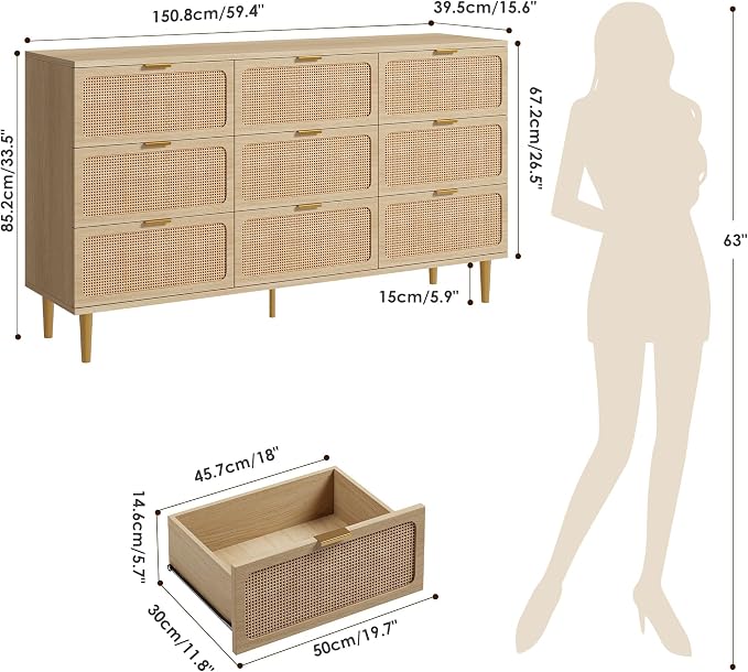 GarveeHome Rattan 9 Drawer Dressers - Image 2