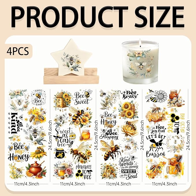 4 Sheets Rub on Transfers for Crafts, Bees Furniture Transfers for Wood - Image 2