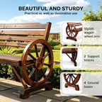 VINGLI Rustic Wooden Wheel Bench Outdoor Bench, Patio Bench Wagon Slatted Seat - Image 4