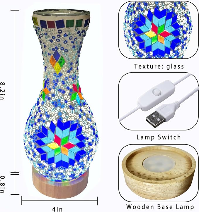 Turkish Moroccan Table Lamp Mosaic Vase Lamp Handmade Glass Vase - Image 4