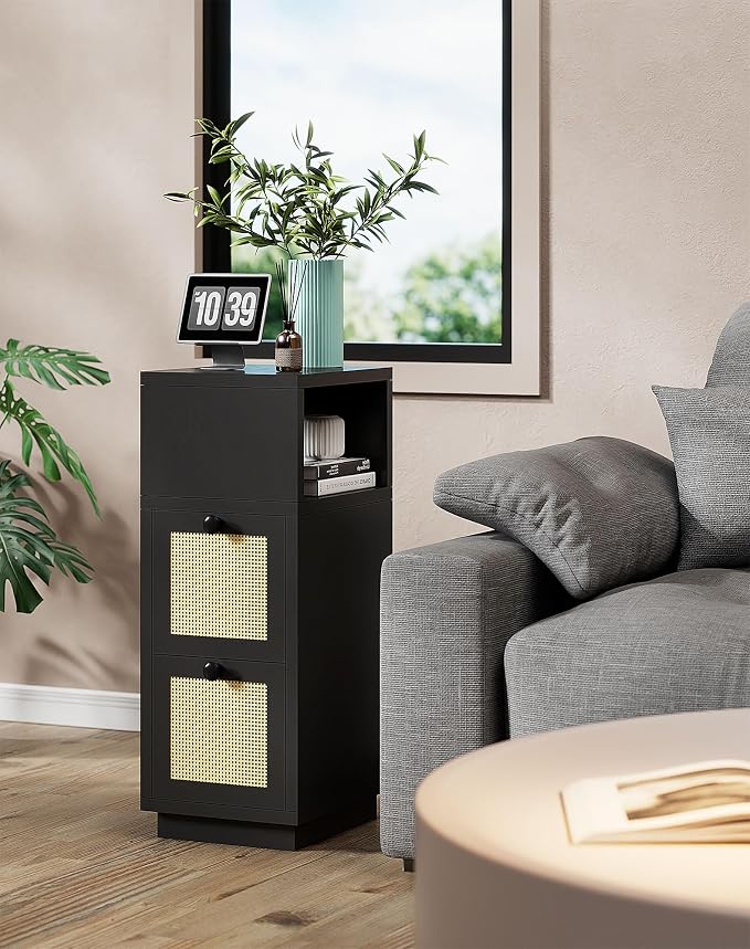YMYNY Rattan Nightstands Set of 2, Boho Bedside Table - Image 2