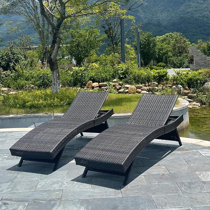 Set of Foldable Long Reclining Patio Seating Chairs, 2 Folding Chairs Patio by Asifom