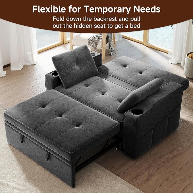 Loveseat Sleeper Sofa, 3-in-1 Convertible Sofa Bed, Pull Out Couch - Image 3