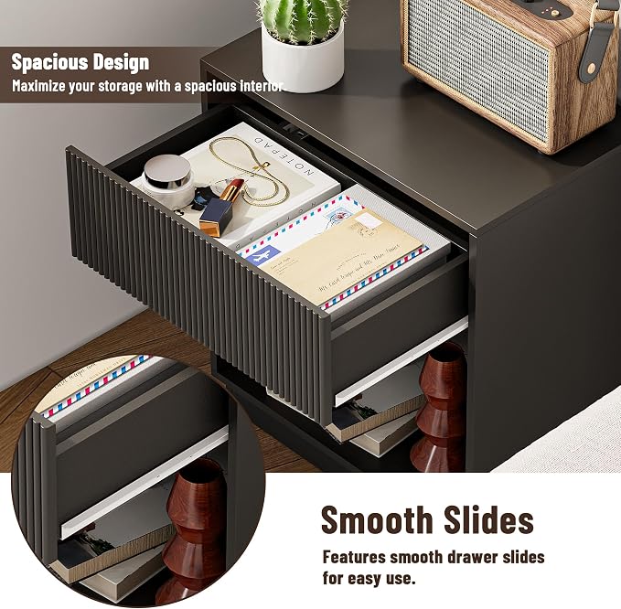 Fluted Nightstands Set of 2, Modern Bedside Table - Image 5