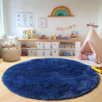 Navy Blue Round Rug 4ft, Fluffy Soft Circle Area Rugs - Image 6