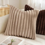 decorUhome Fall Faux Fur Throw Pillow Covers 24x24 Set of 2 Khaki Brown | - Image 4
