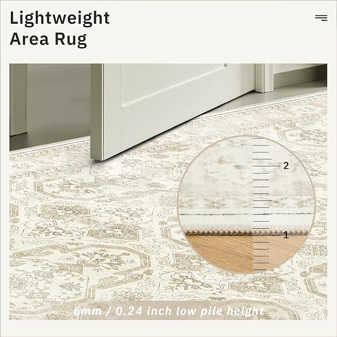 Soalmost 5x8 Area Rug Low Pile Washable Trendy Faded Style Rug, Foldable Stain - Image 7