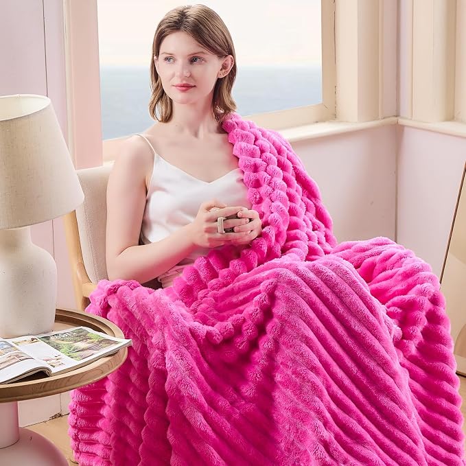 NEWCOSPLAY Fleece Ribbed Cozy Throw Blanket - Image 2
