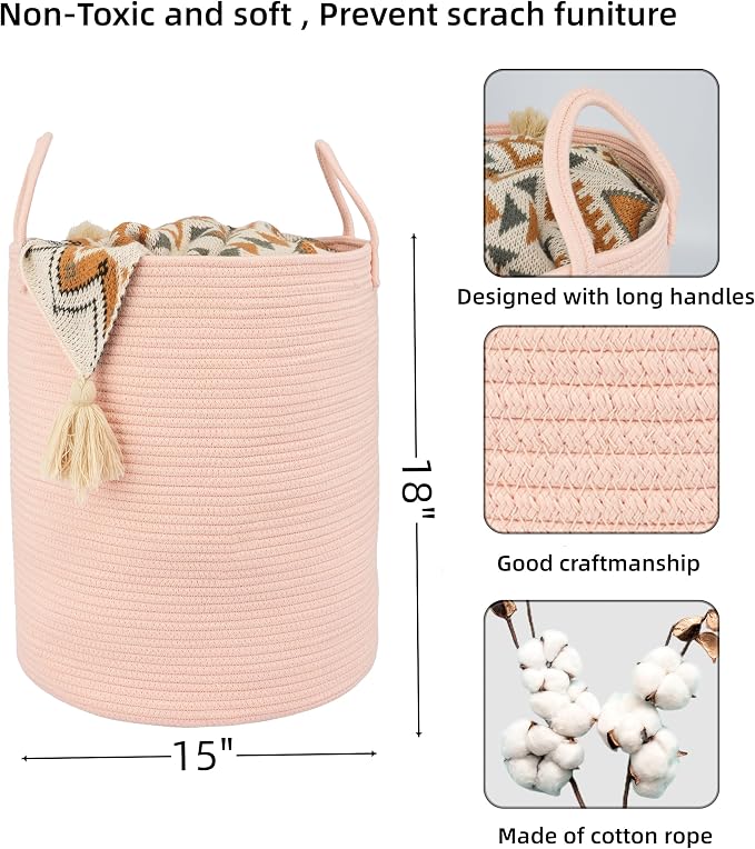 XUANGUO Cotton Rope Laundry Basket Hamper - Image 2