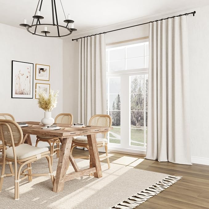 Beige White 100% Blackout Linen Curtains 72 Inch Length 2 Panels Set - Image 8