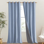 NICETOWN Stone Blue Vintage Linen 100% Blackout Curtains - Image 2