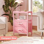 Huuger Nightstand with Charging Station, Side Table with Fabric Drawers - Image 7